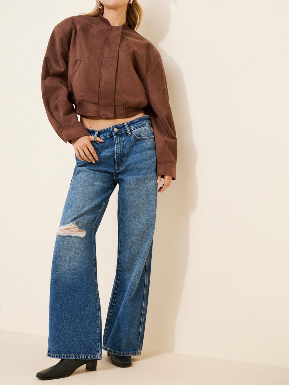 Warp + Weft Wide-Leg Distressed Jeans
